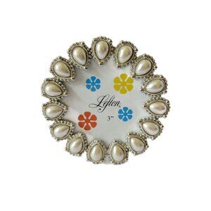 Lefton Picture Frame Faux Pearl and Silver Tone Metal for 3" Photos Romantic